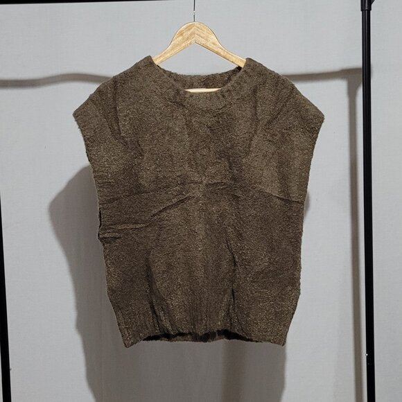 Madewell sweater sleeveless vest fuzzy brown acrylic plus size XL preppy neutral - Picture 5 of 13